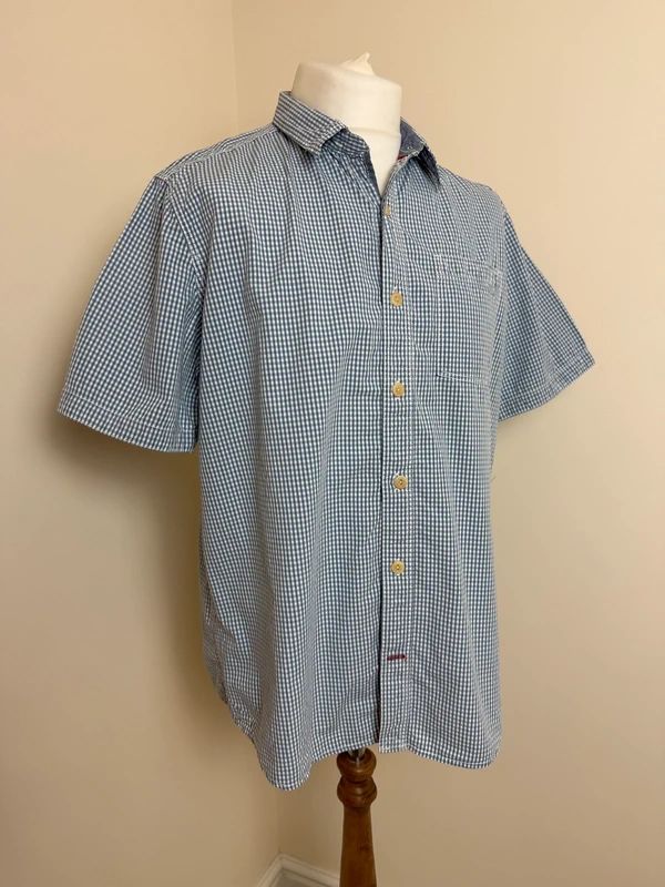 Fat Face Blue White Check Shirt XL Short Sleeve Regular Fit