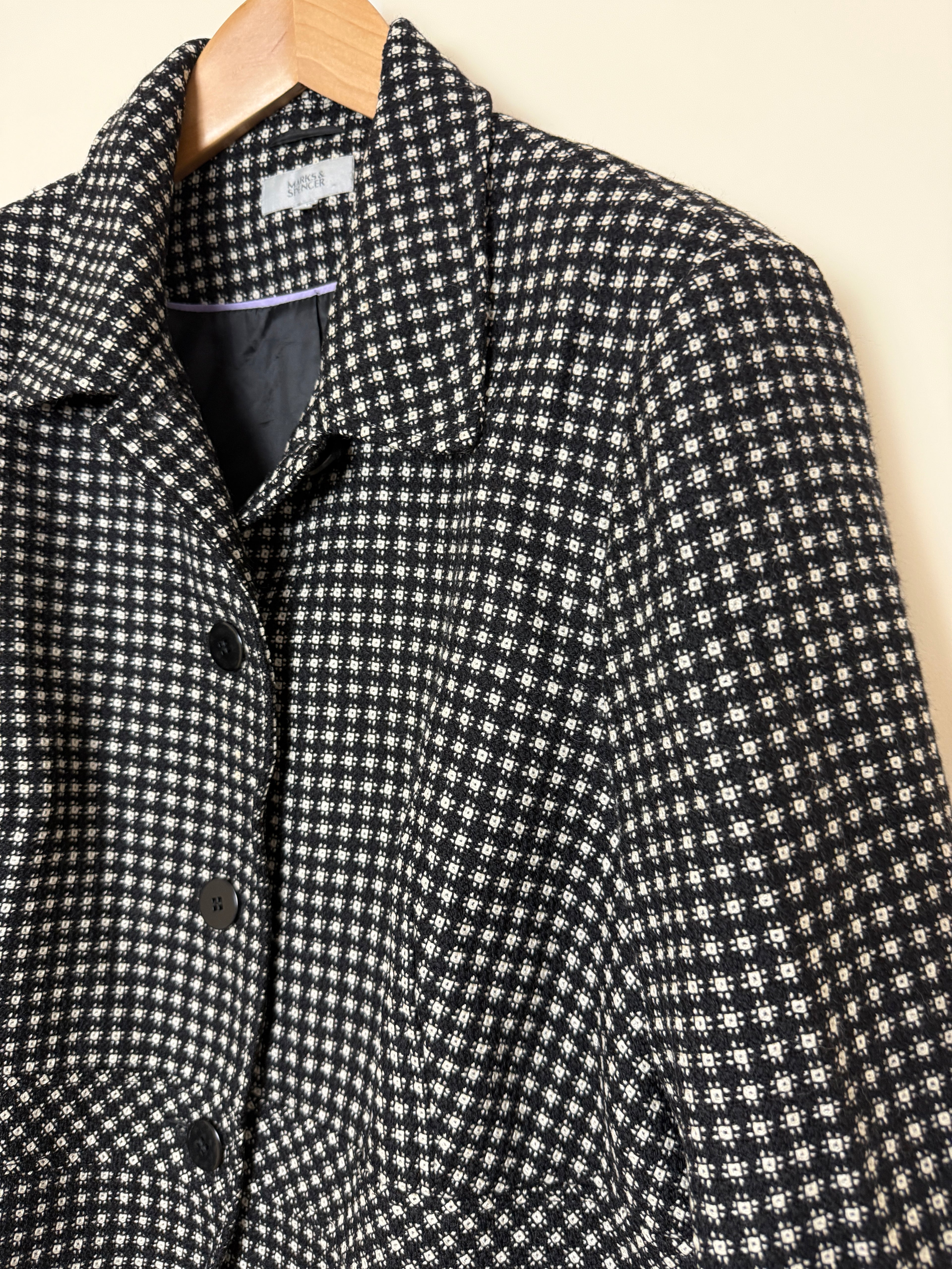 M&S Black White Check Boucle Jacket UK26