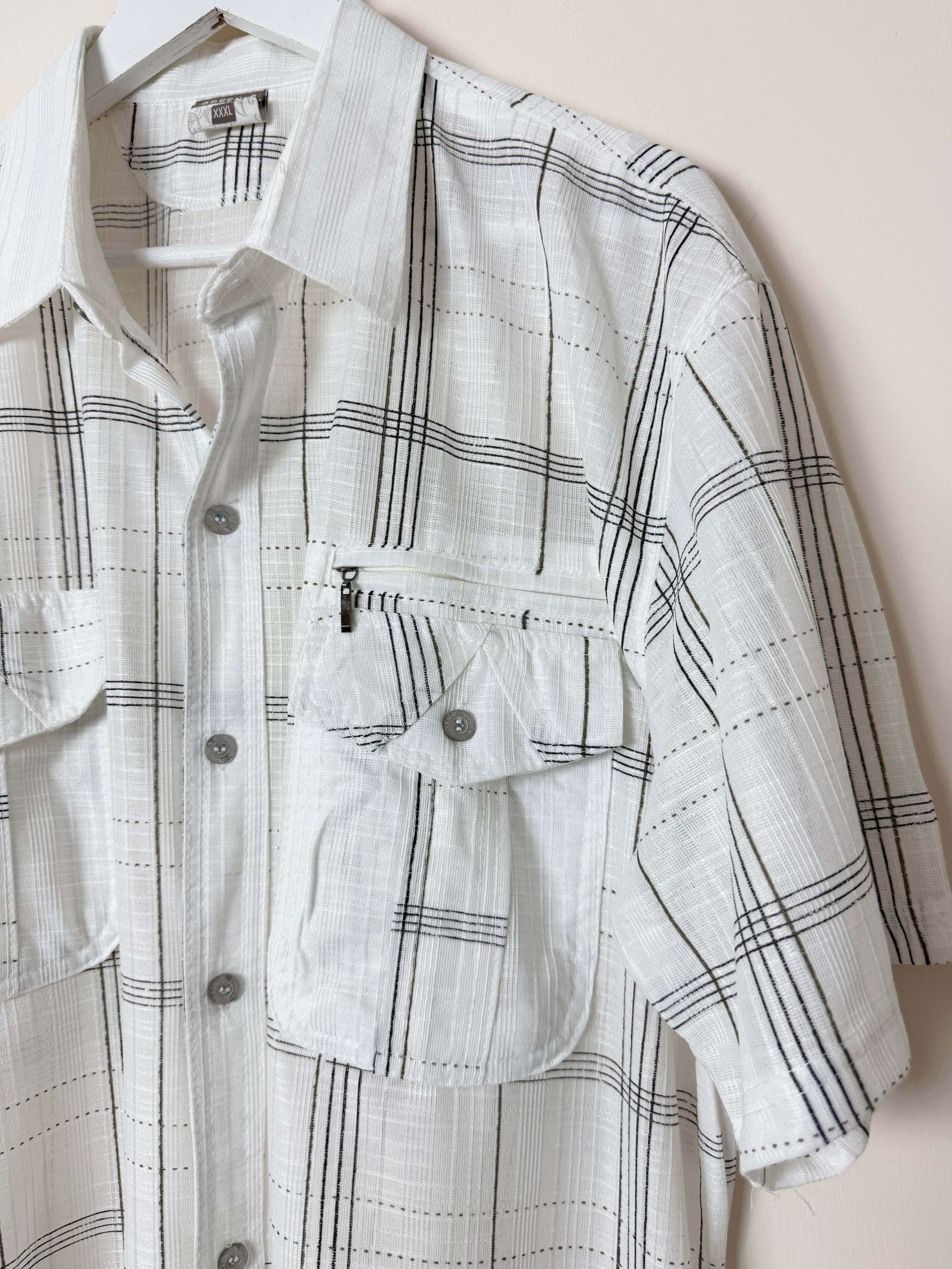 Green-G White Black Check Utility Shirt Mens XXXL