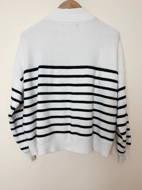 Mango White Black Striped Oversized Ribbed Jumper - Small