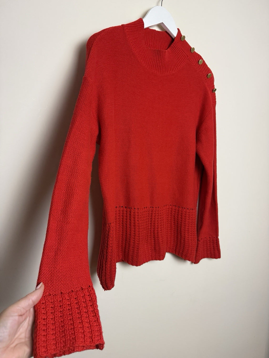 Next Red Knit Funnel Neck Jumper Fluted Cuffs - UK12