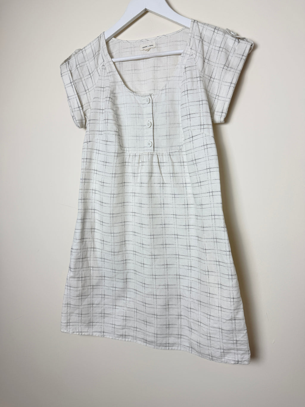 Silence + Noise Cream Check Linen Blend Mini Dress Small