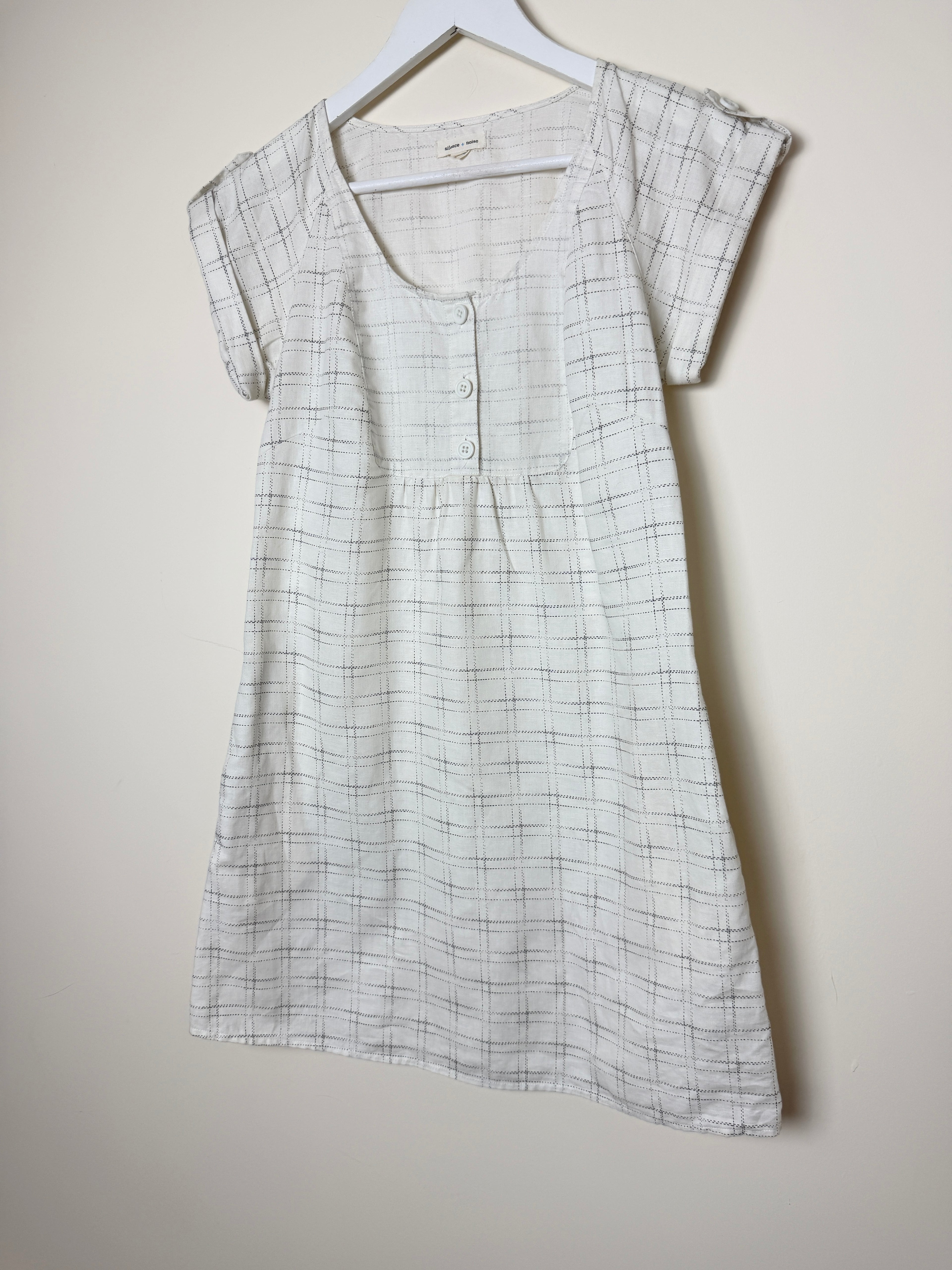 Silence + Noise Cream Check Linen Blend Mini Dress Small