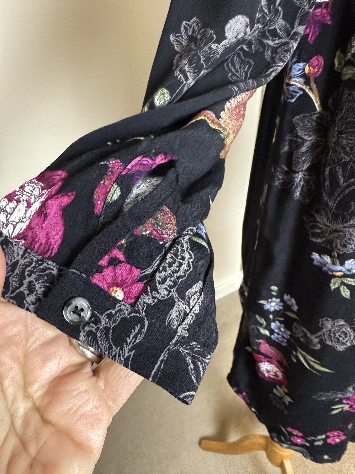 Joules Lyris Floaty Lined Black Woodland Floral Tunic Style Dress - Size 10