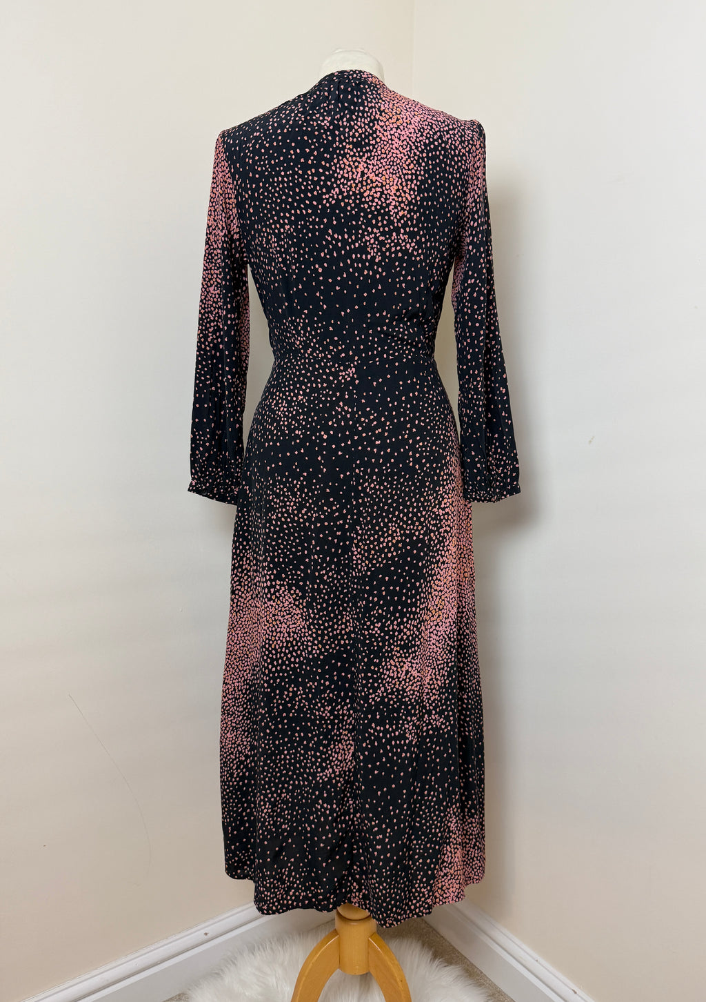 Whistles Black Pink Abstract Speckled Midi Dress UK6 Long Sleeve Occasion