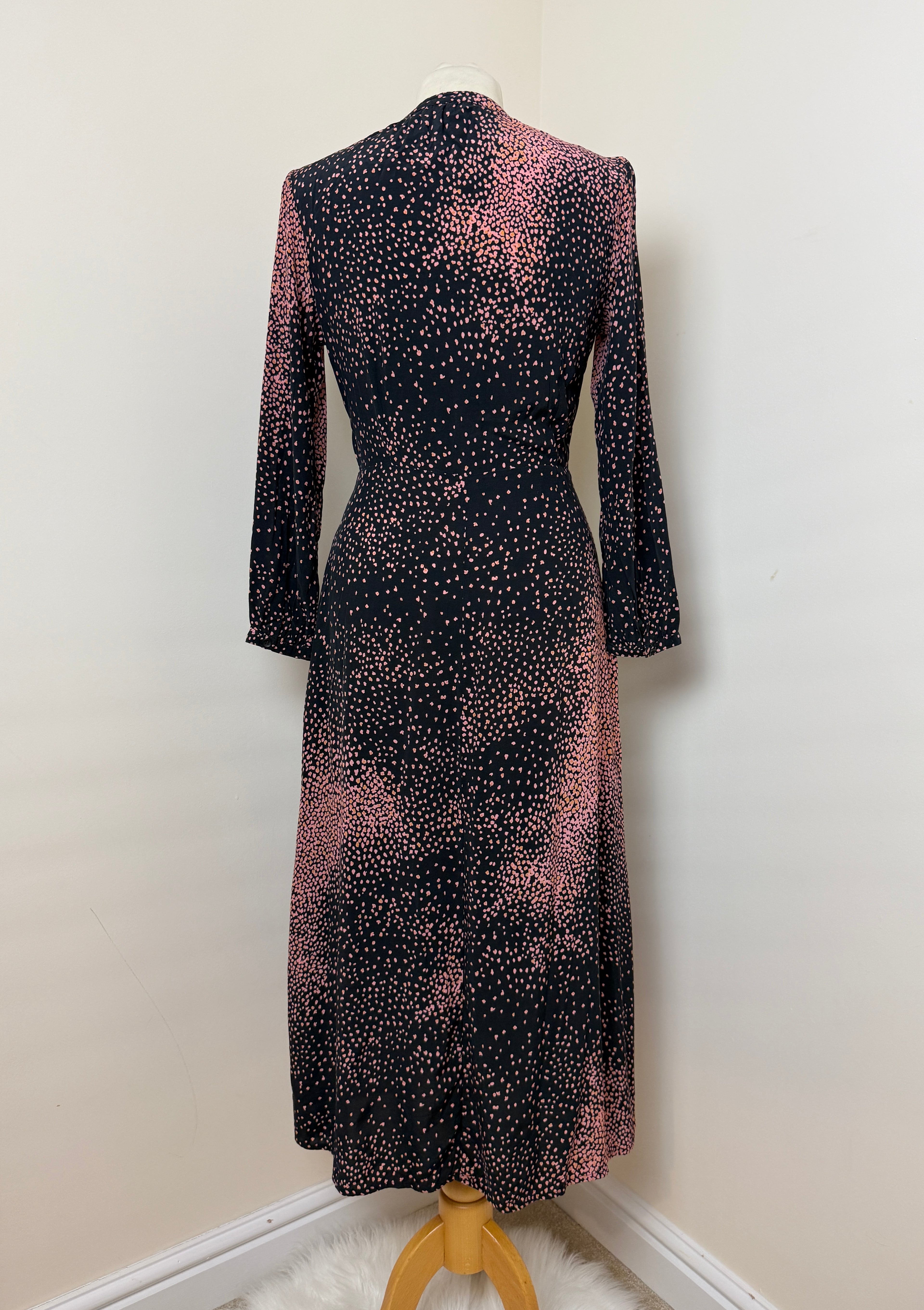 Whistles Black Pink Abstract Speckled Midi Dress UK6 Long Sleeve Occasion