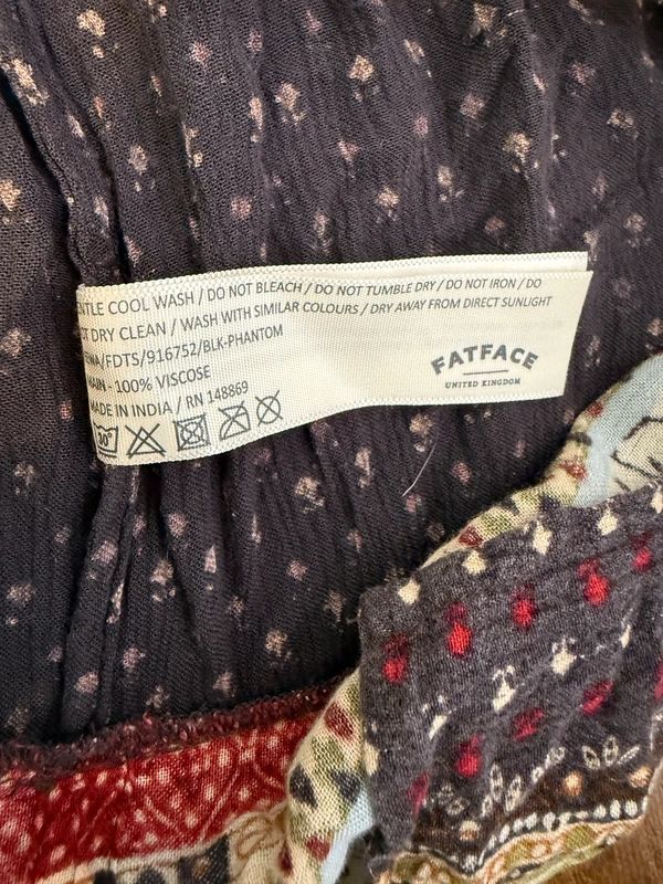 Fat Face Dark Purple Patterned Shift Dress Boho Lace Up Pockets UK6