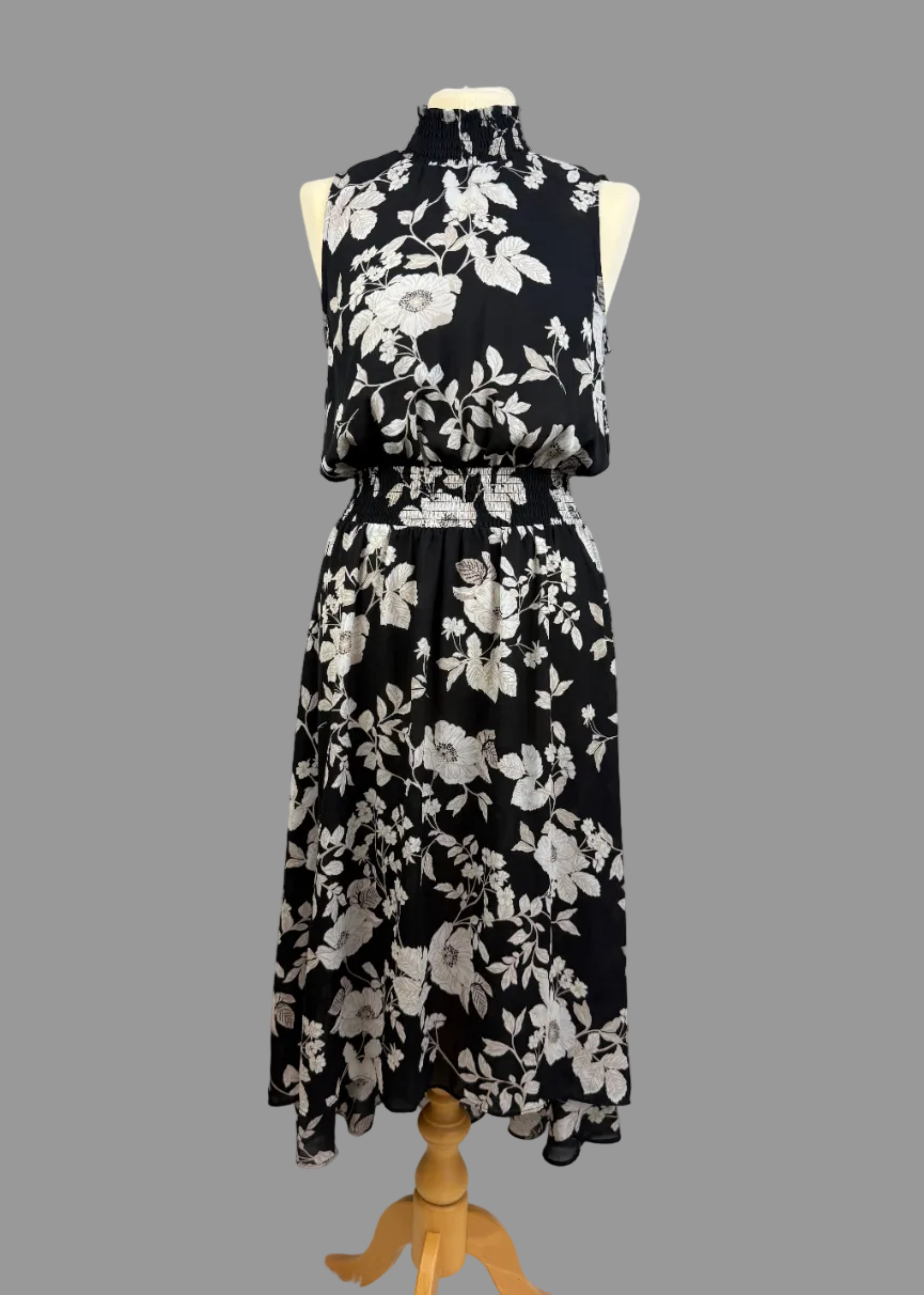 Nanette Lepore Black White Floral High Neck Midi Dress UK10 ( US6 )