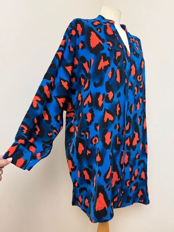 M&Co Blue Orange Leopard Print Longline Tunic Blouse Batwing V Neck UK