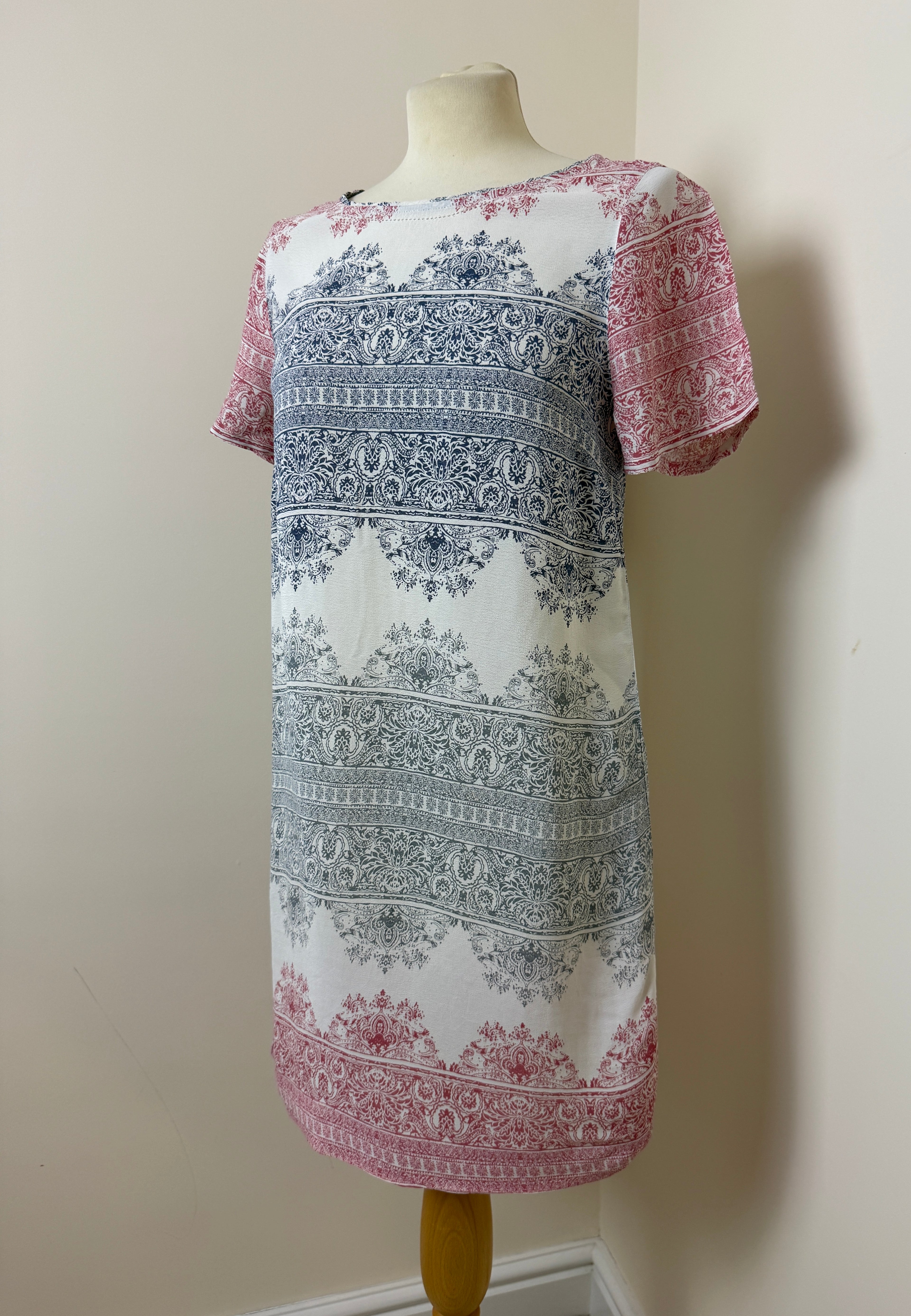 White Stuff Pink Blue Paisley Print Shift Dress UK10