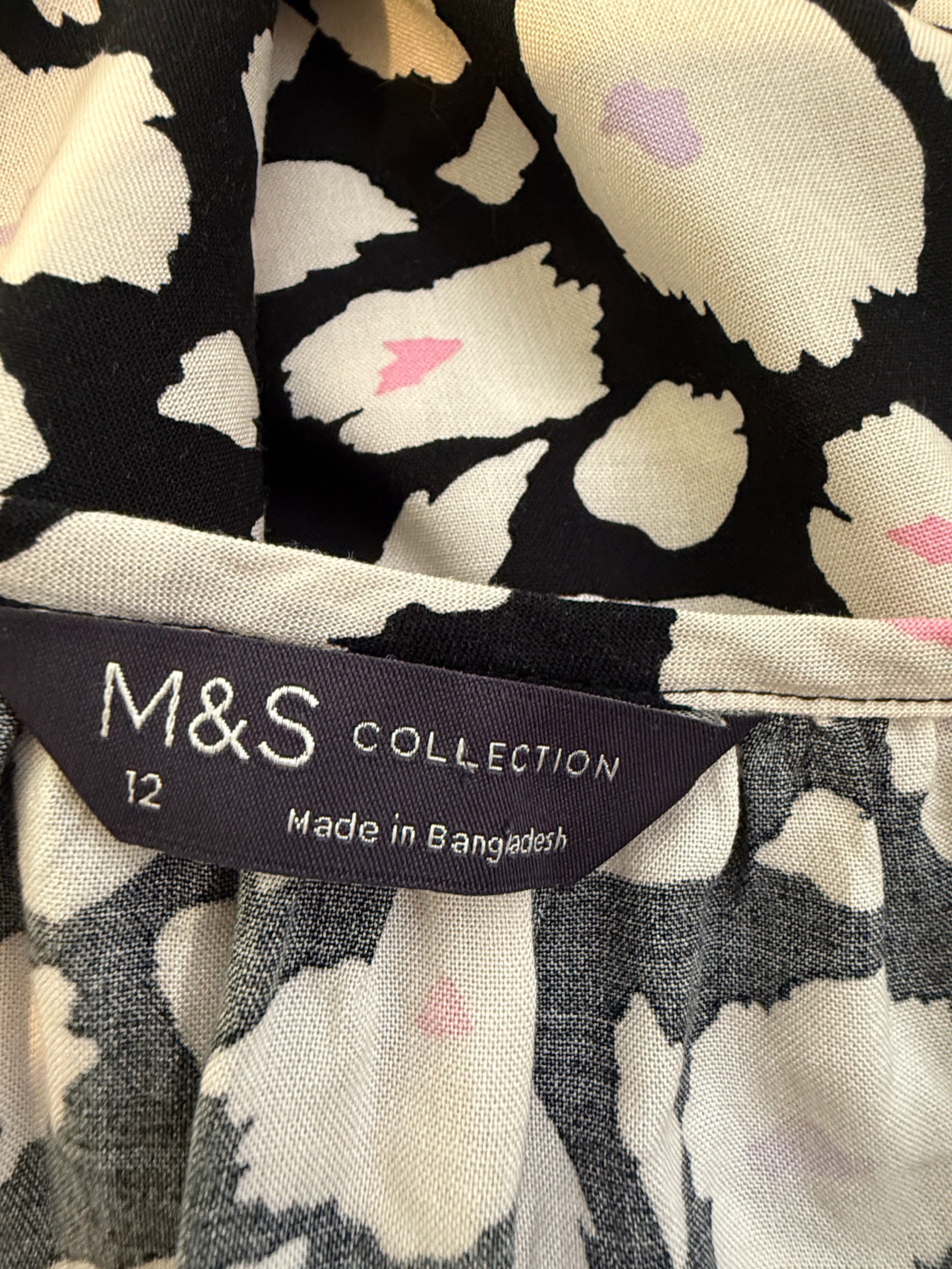 M&S Collection Animal Print Cami Top UK12 Black White Pink