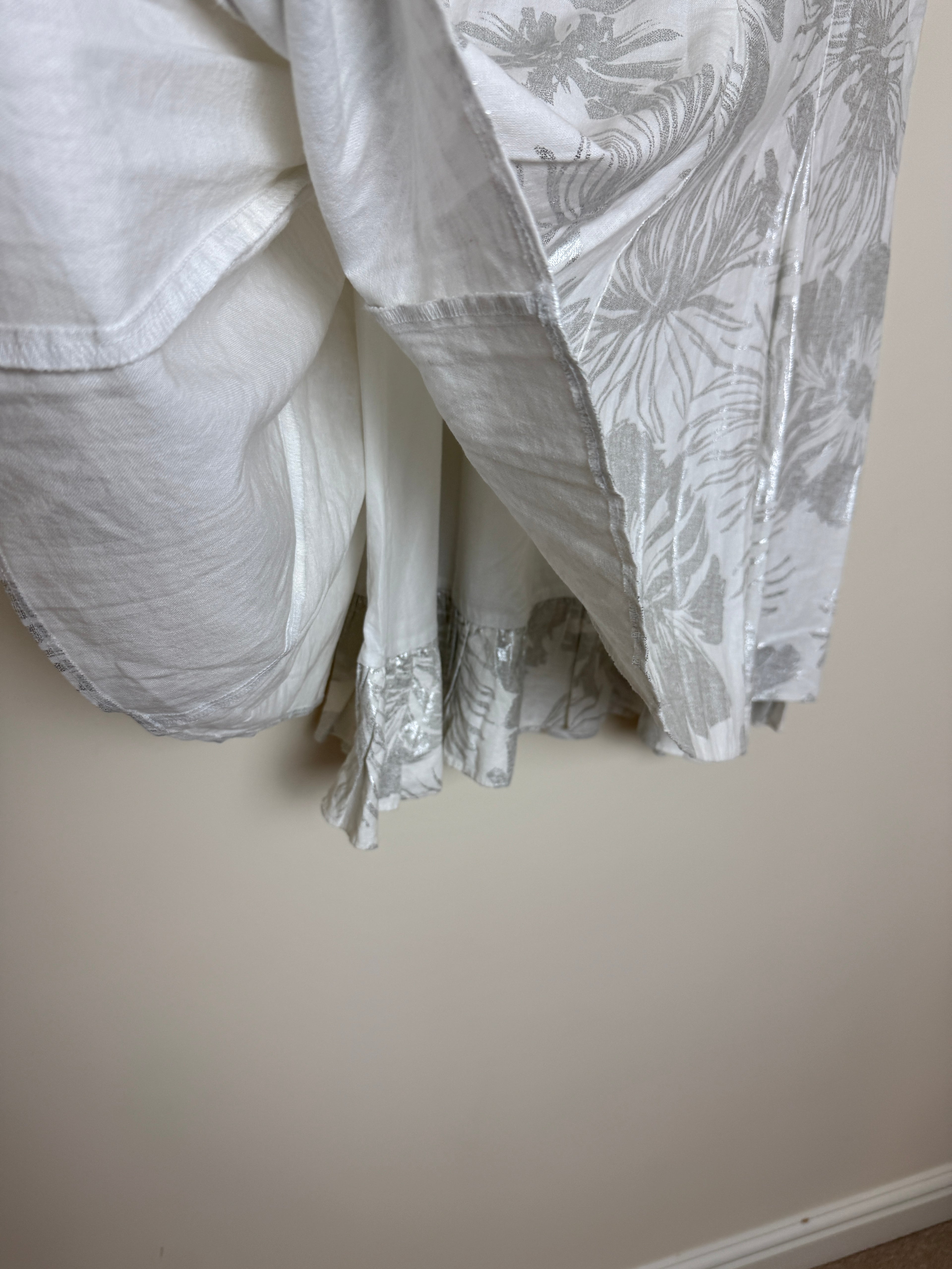 Per Una Linen Blend Tiered Silver White Full & Flared Occasion Skirt - UK12