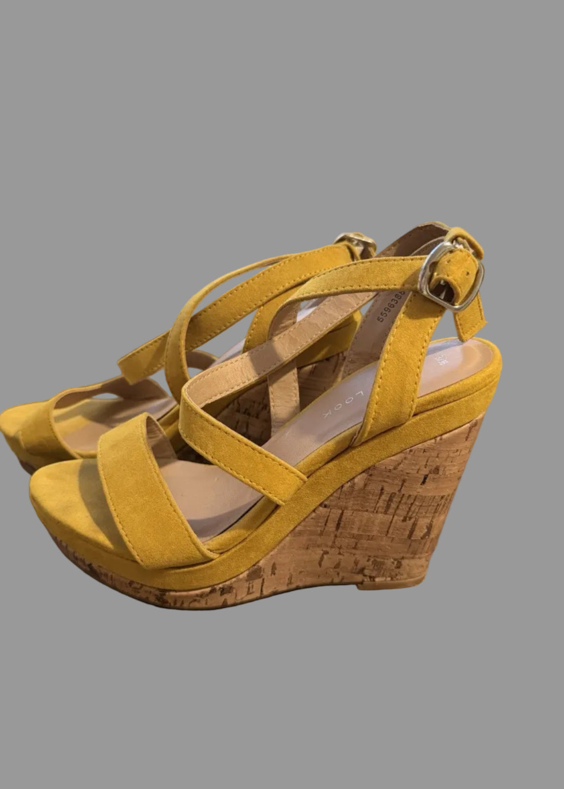 New Look Mustard Suede Cork Wedge Sandals - UK 3 EU 36