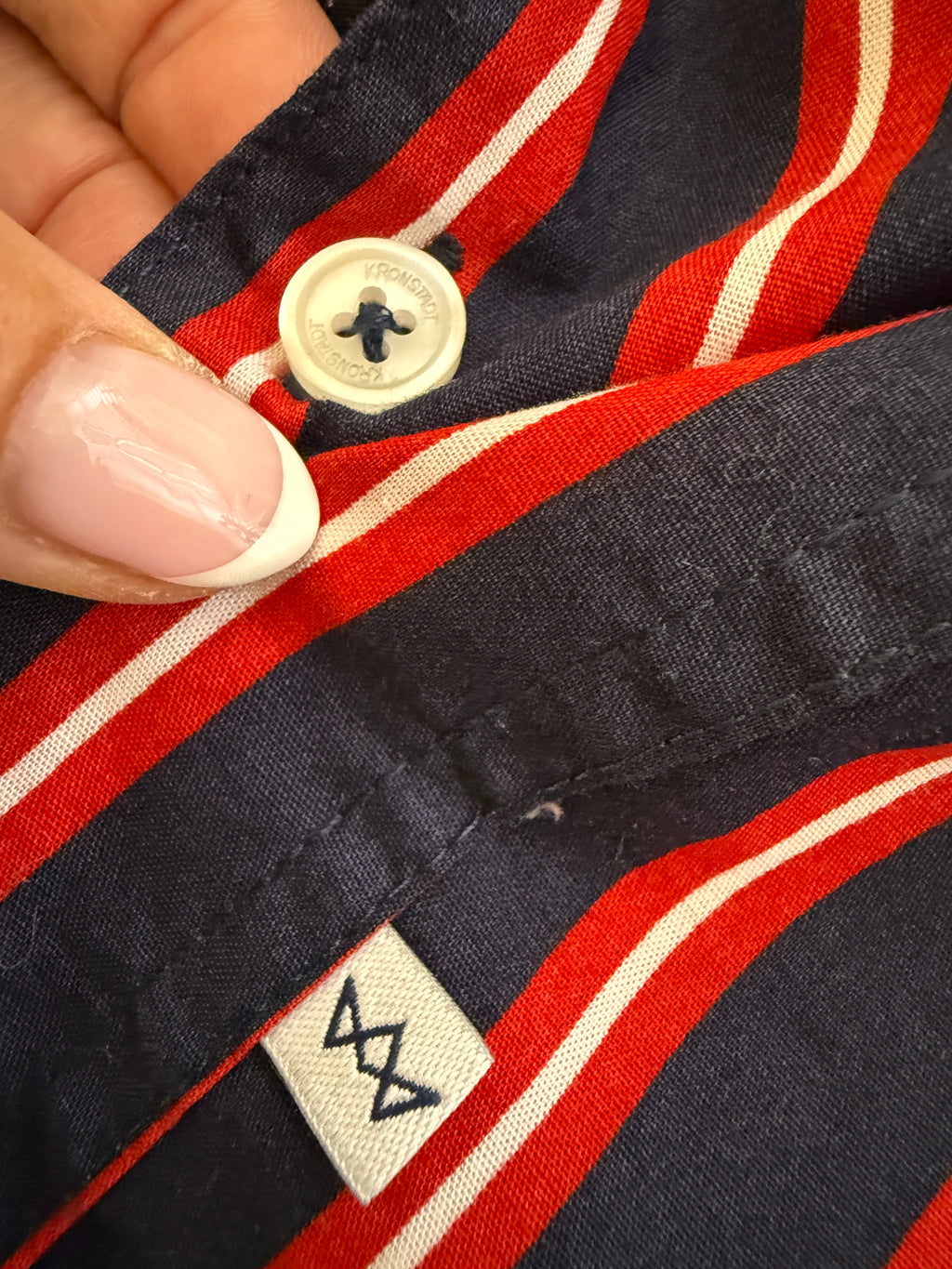 Kronstadt Casual Navy Red Striped Cotton Shirt Mens Large