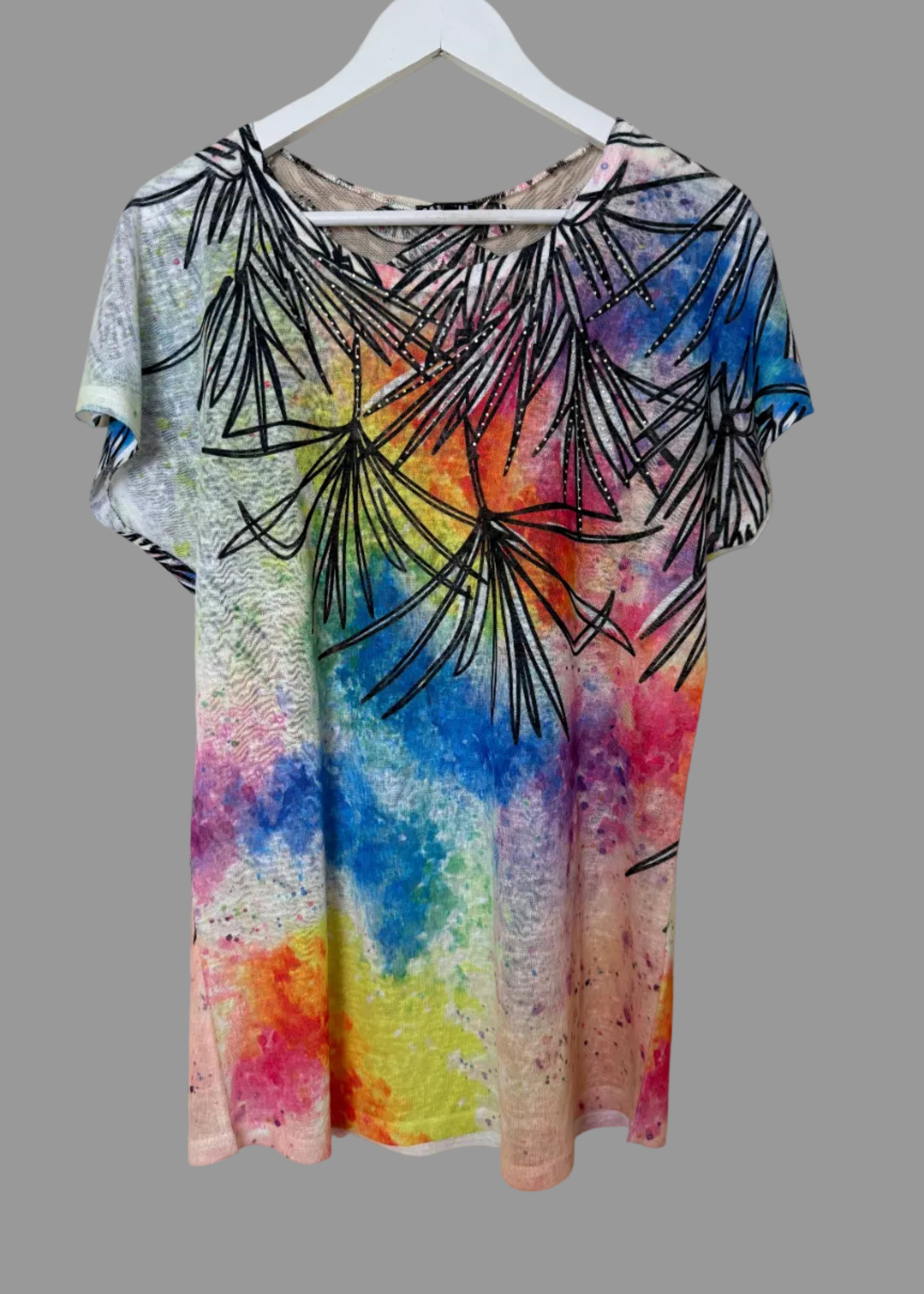 Casamia Rainbow Abstract Mesh Top Medium Pride Festival Stretch Tunic