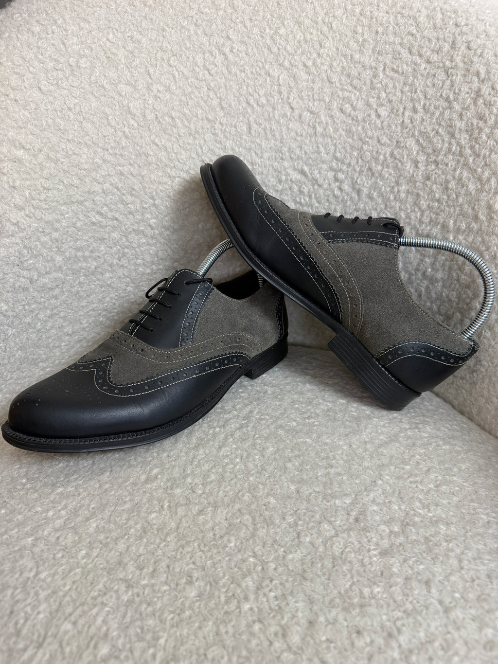 Clifford James Black & Grey Leather Suede Brogue Shoes UK 9- Preloved