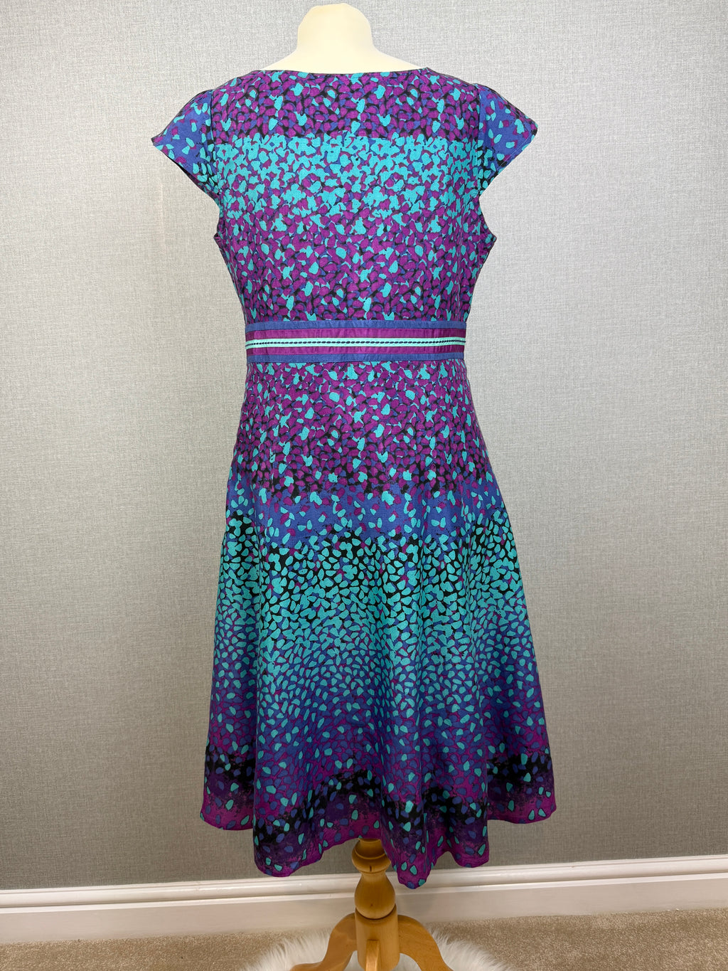 Per Una Purple Blue Floral Print Midi Dress UK 14 Fit & Flare Occasion