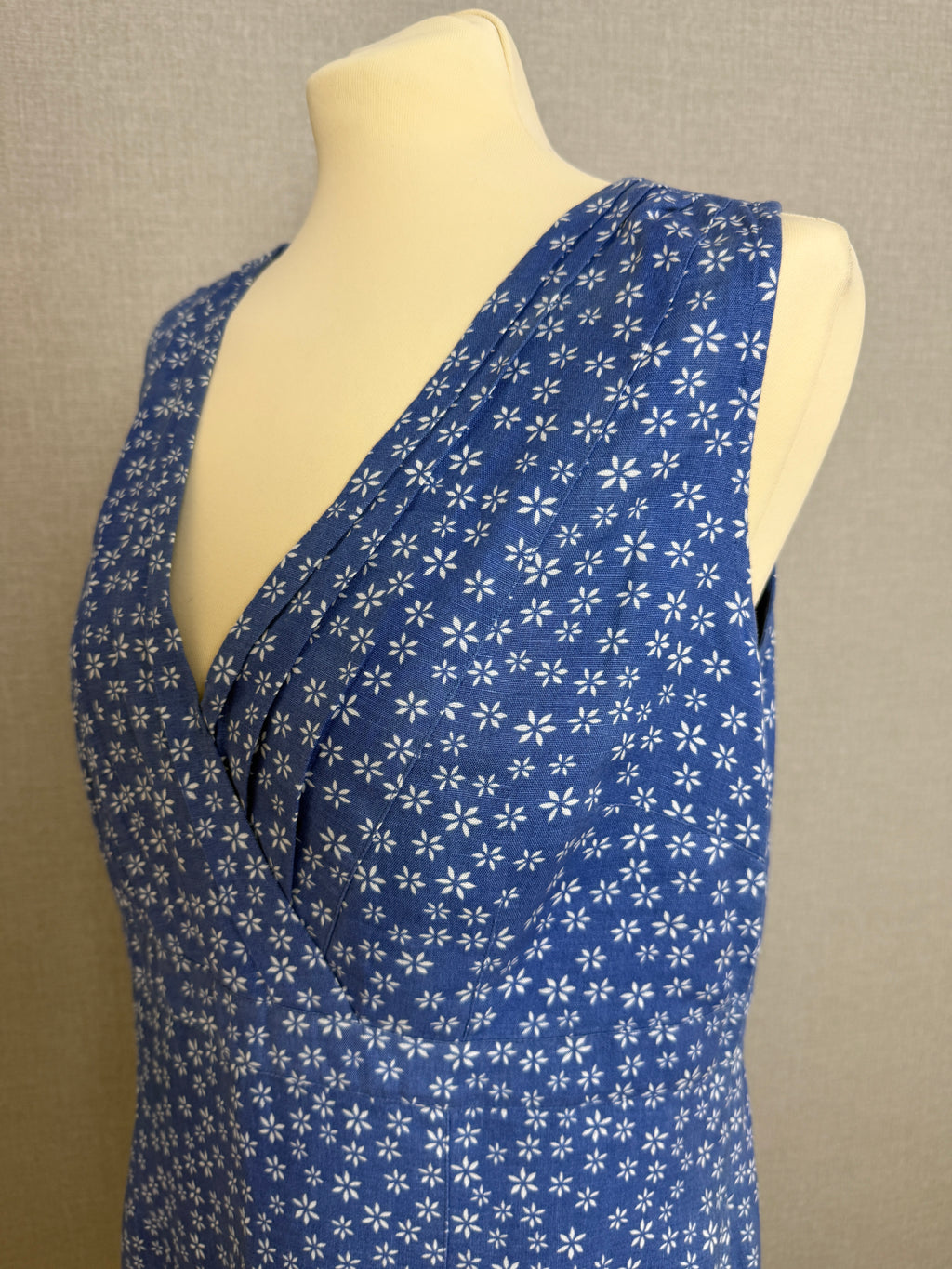 Per Una Blue Floral Linen Blend Sleeveless Summer Dress UK16