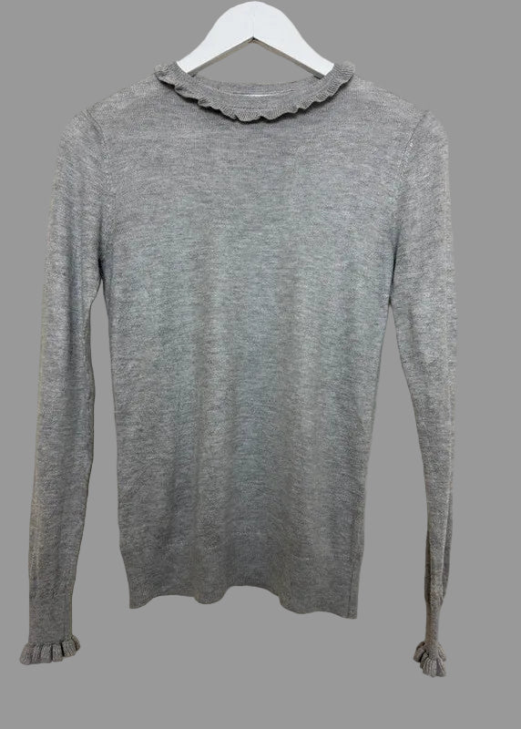 Warehouse Grey Ribbed Ruffle Neck Jumper - UK6