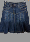 Yessica Y2K Dark Wash Pleated Denim Mini Skirt Drop Waist A Line UK8–10
