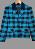 Parallel Blue Checked Blazer Jacket UK10 Wool Blend Notched Lapel Classic