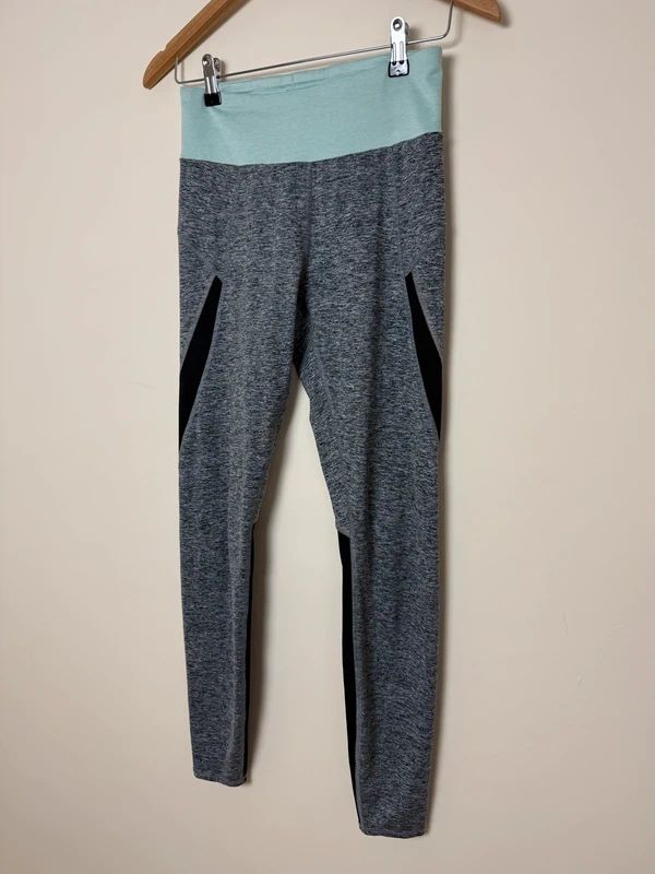 M&S Grey Marl High Waisted Gym Leggings UK10 Mint Green Band