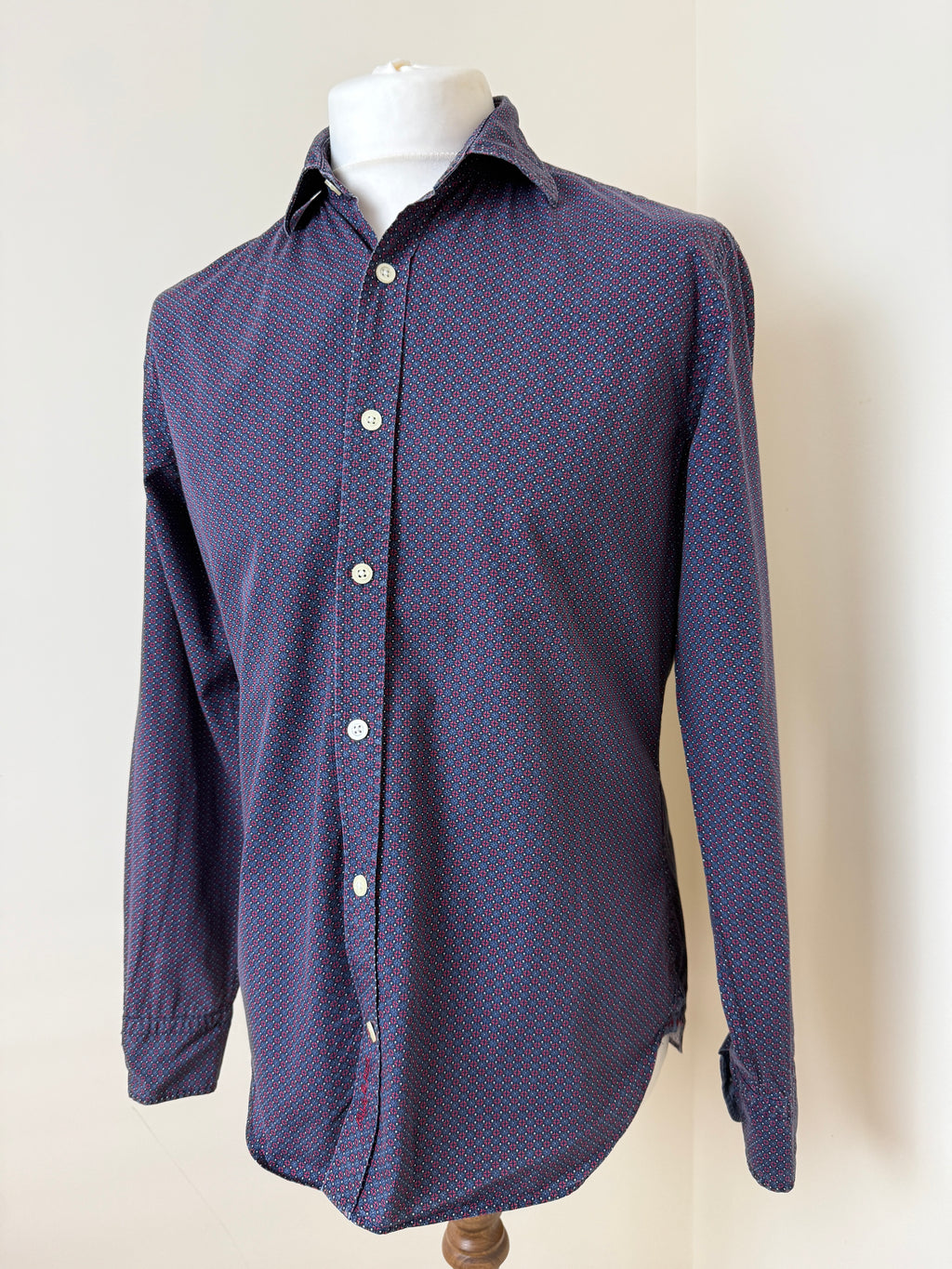 Abbie & Rose Navy Red Geometric Print Shirt Mens Large