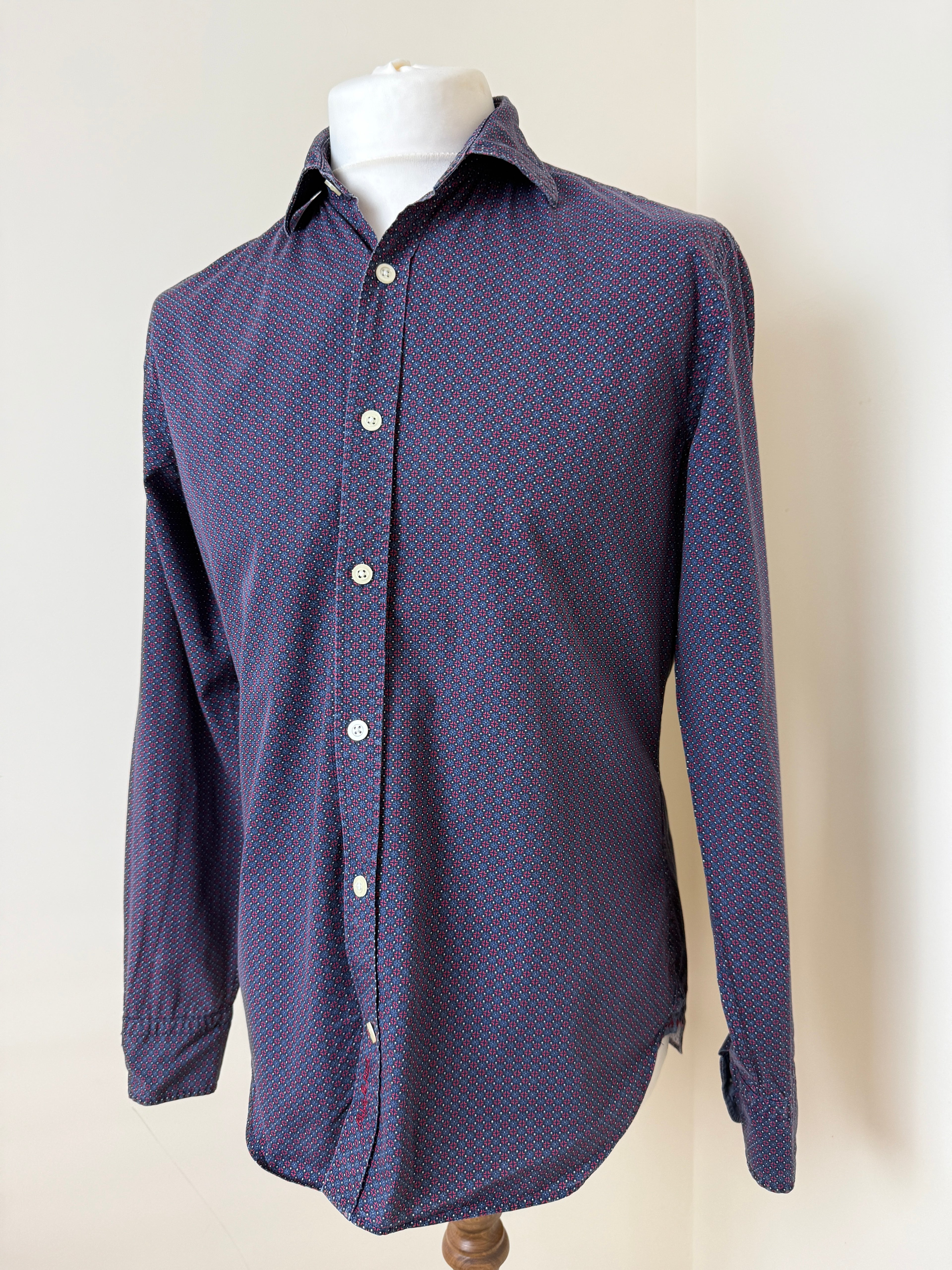 Abbie & Rose Navy Red Geometric Print Shirt Mens Large