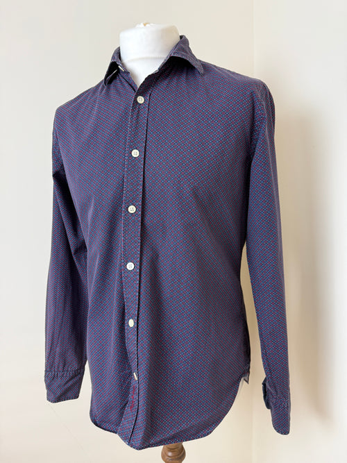 Abbie & Rose Navy Red Geometric Print Shirt Mens Large