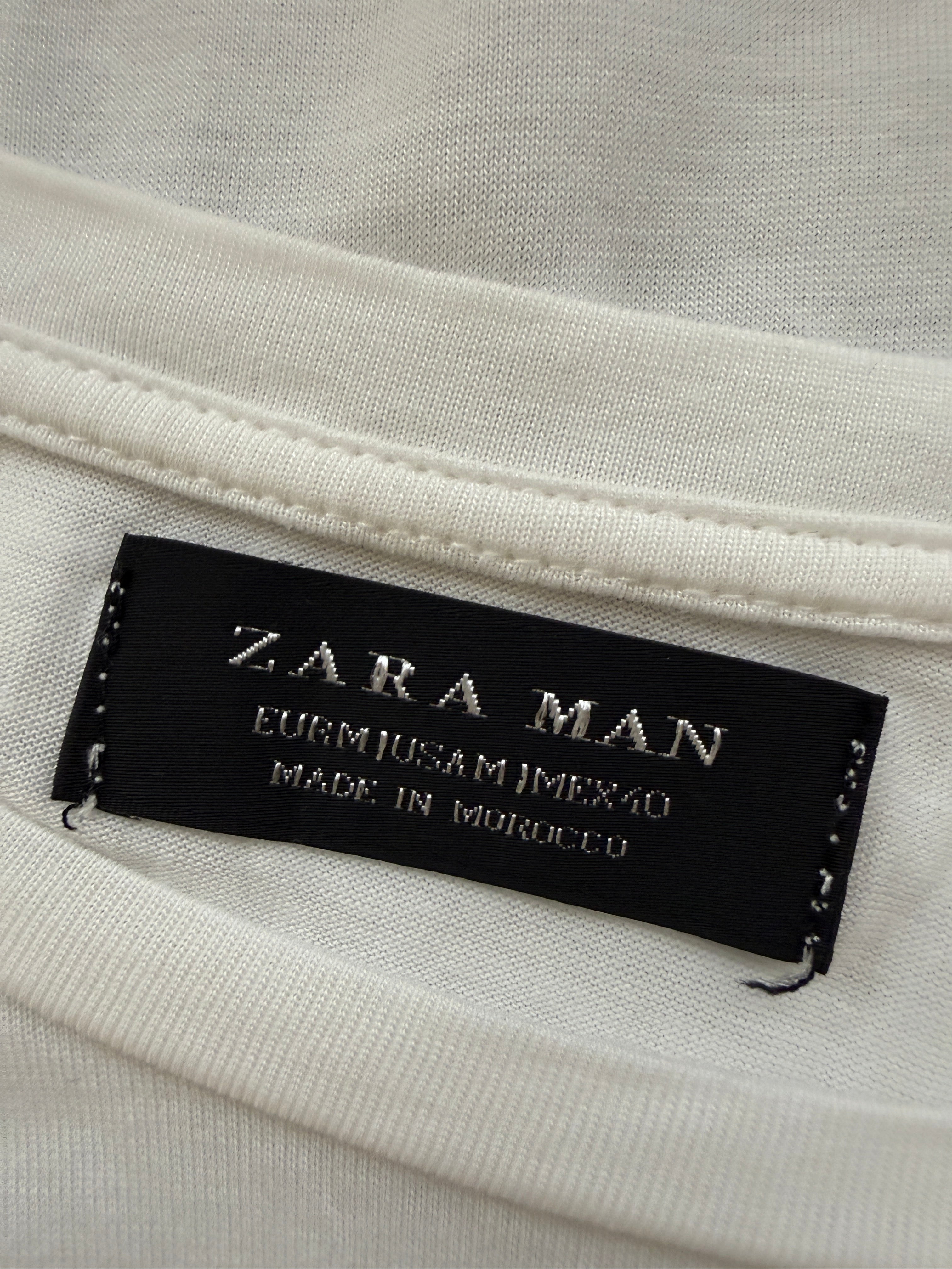 Zara Man White Contrast Panel T Shirt Size M