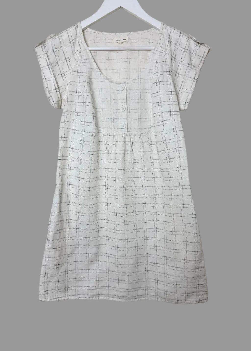 Silence + Noise Cream Check Linen Blend Mini Dress Small