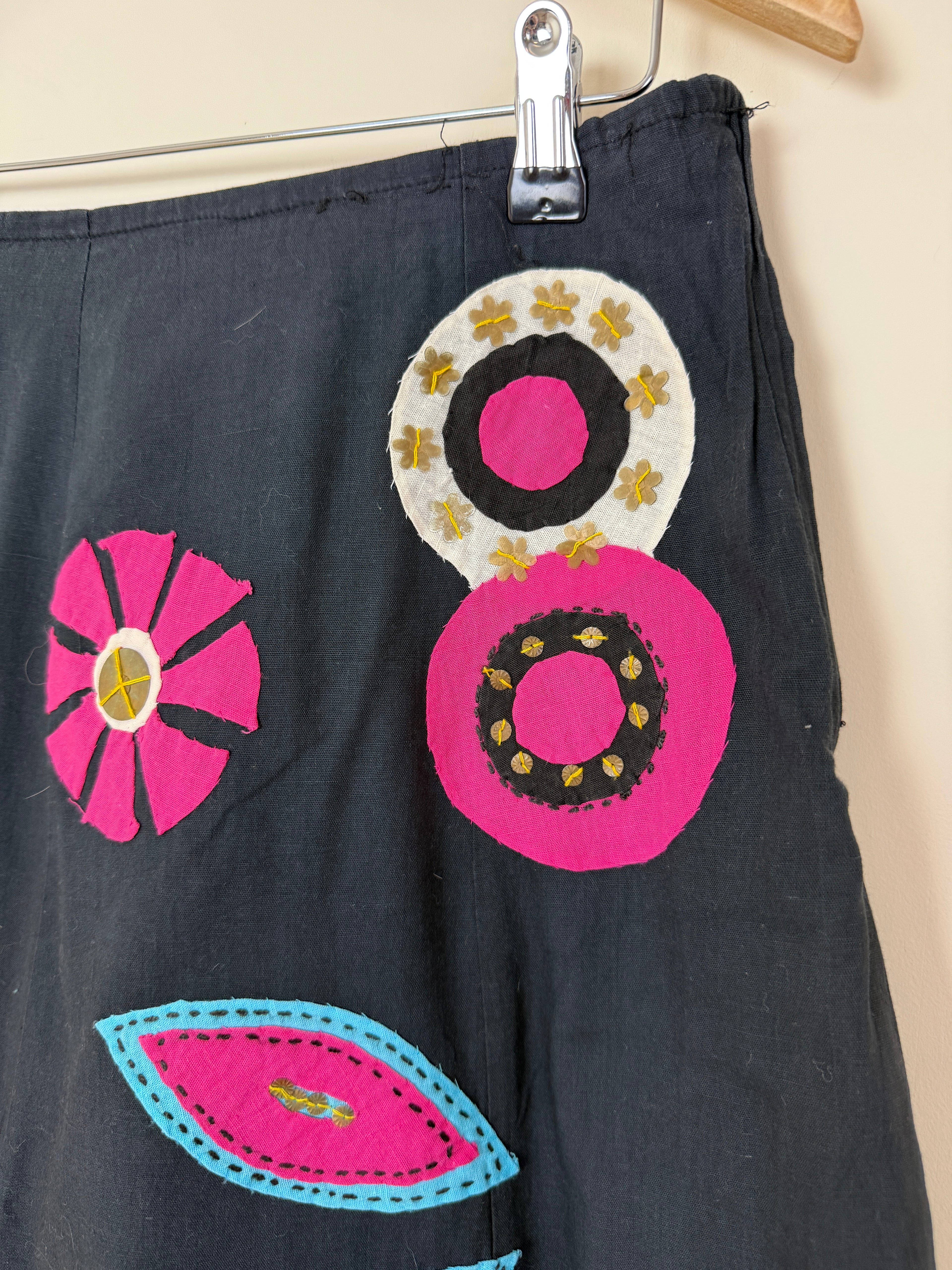 Uttam London Mini Skirt Black Applique Metal Detail Boho Festival Medium