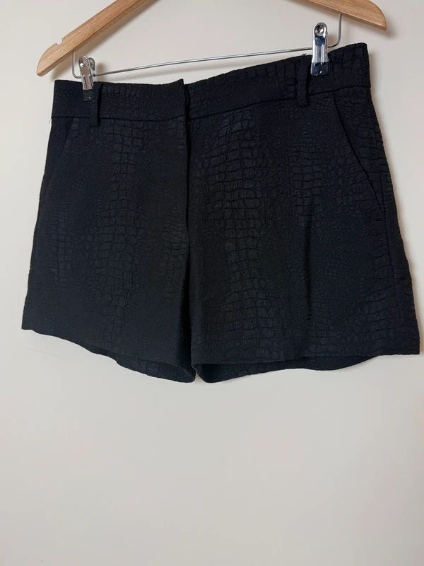 French Connection Black Croc Effect Tailored Shorts UK10 Textured Structured