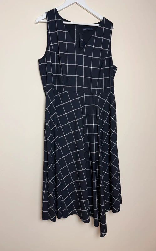 M&S Collection Navy & White Checked Fit & Flare Lined Dress – BNWT, UK 18, Smart Occasion