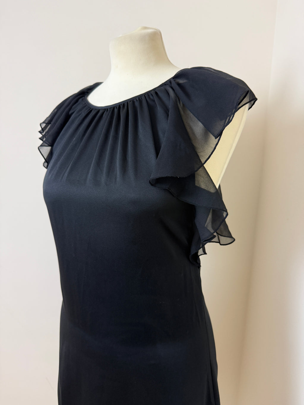 Lipsy BNWT Black Satin Lined Mini  Dress with Sheer Ruffled Sleeves - UK8
