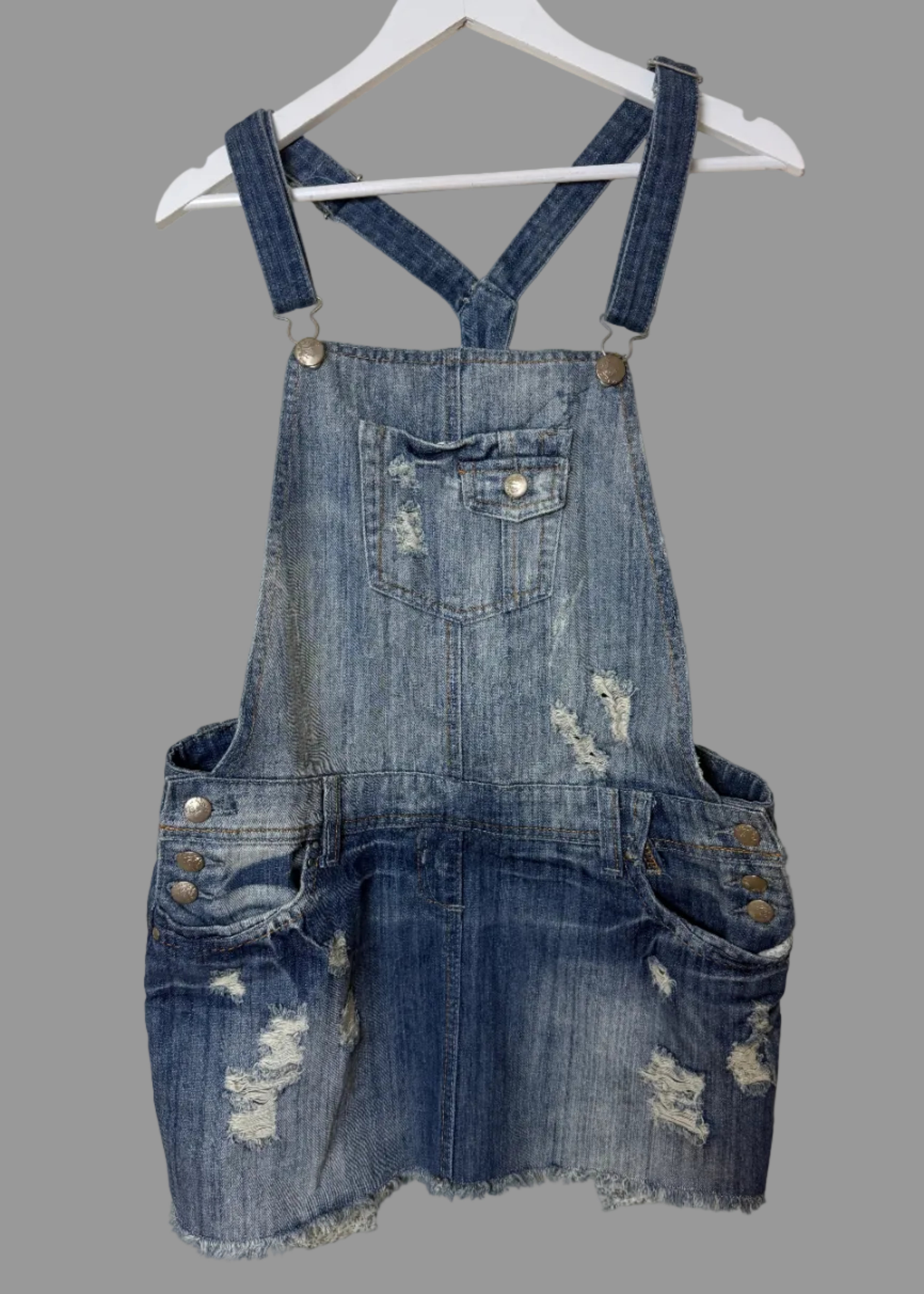Yes Jeans Dungaree Dress Denim Mini Distressed Y2K Overall UK14