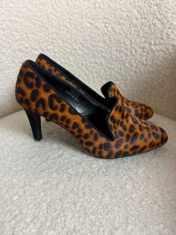 M&S Insolia Leopard Print Pony Skin Effect Leather Heels – Brown UK 3.5 Wide Fit BNWT