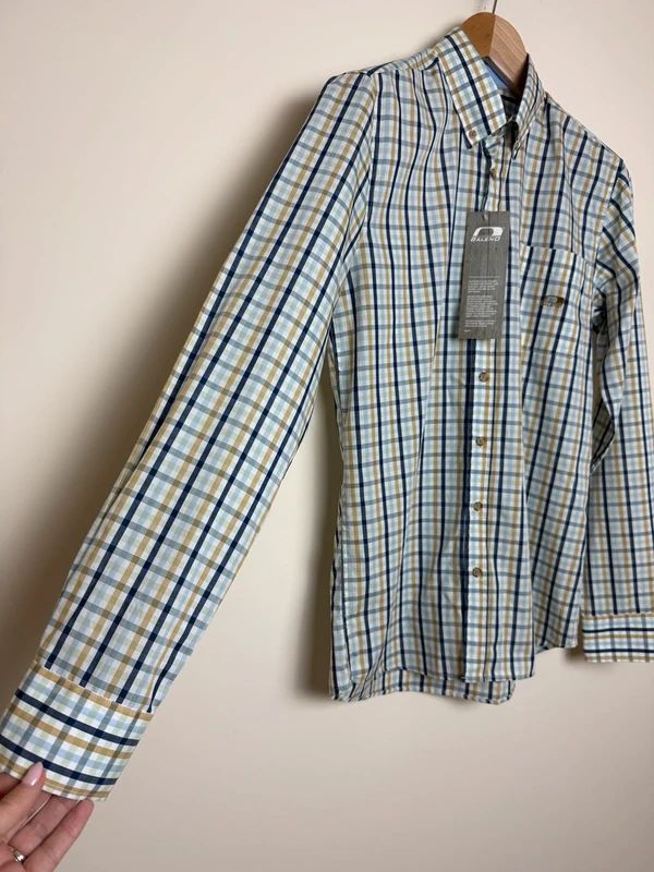Baleno Check Shirt Blue Yellow White Cotton Button Down Long Sleeve Small BNWT