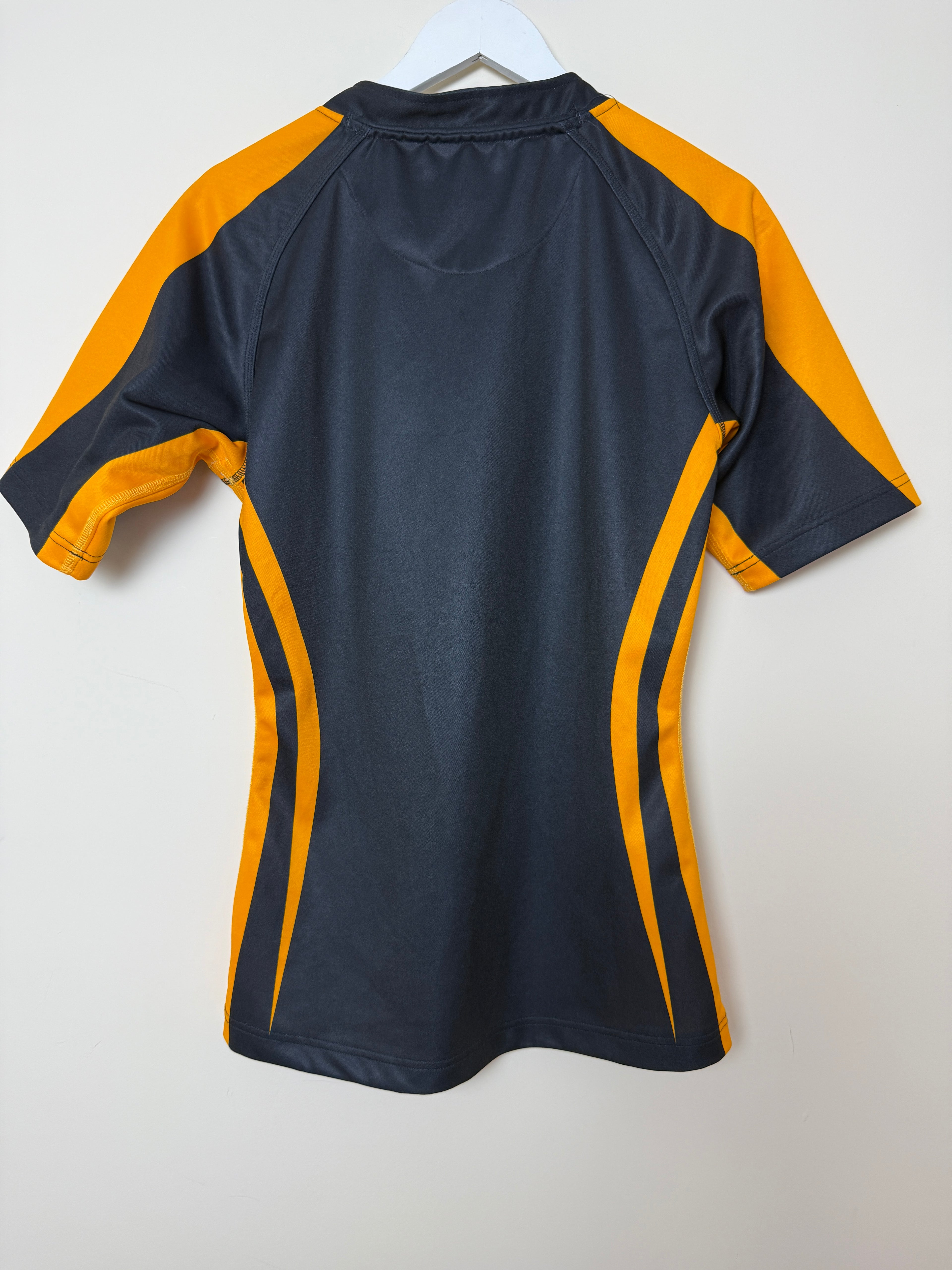 Kooga Performance Rugby Top Black Orange Compression Fit Evaporex Short Sleeve Large
