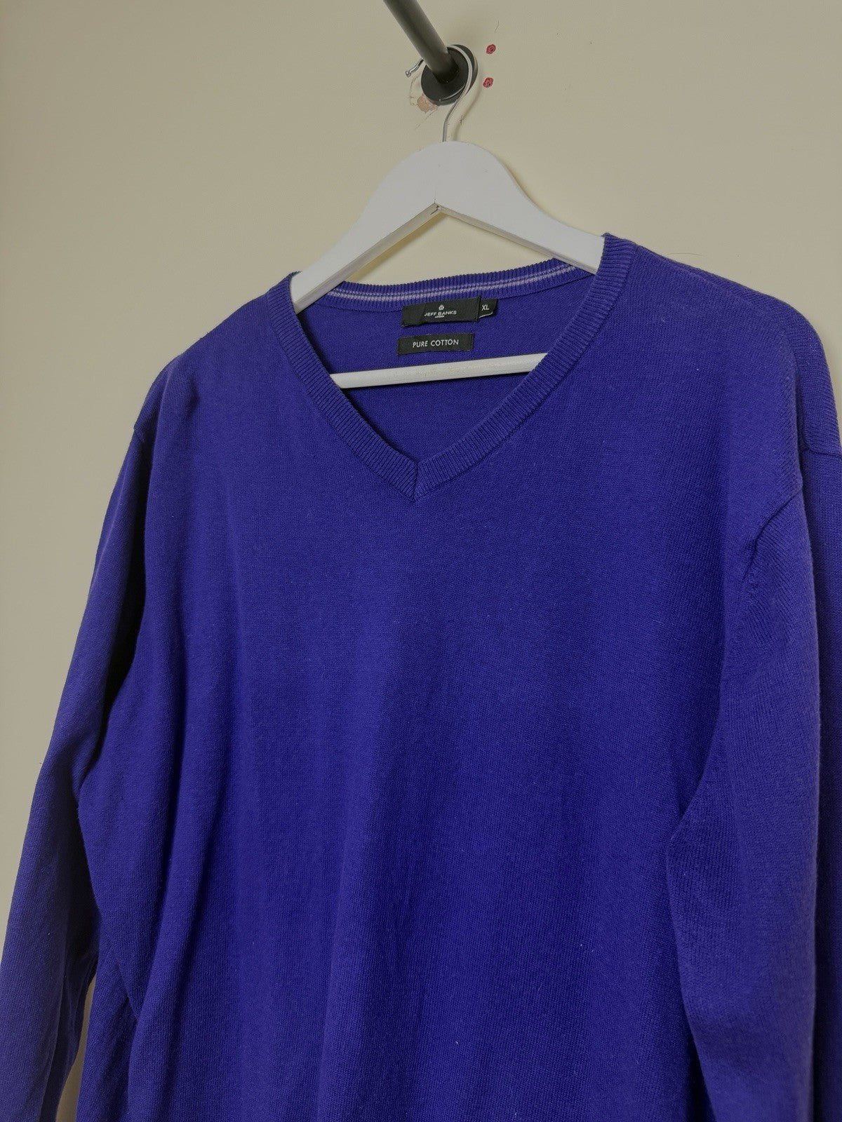 Jeff Banks London Pure Cotton Purple V Neck Jumper - XL