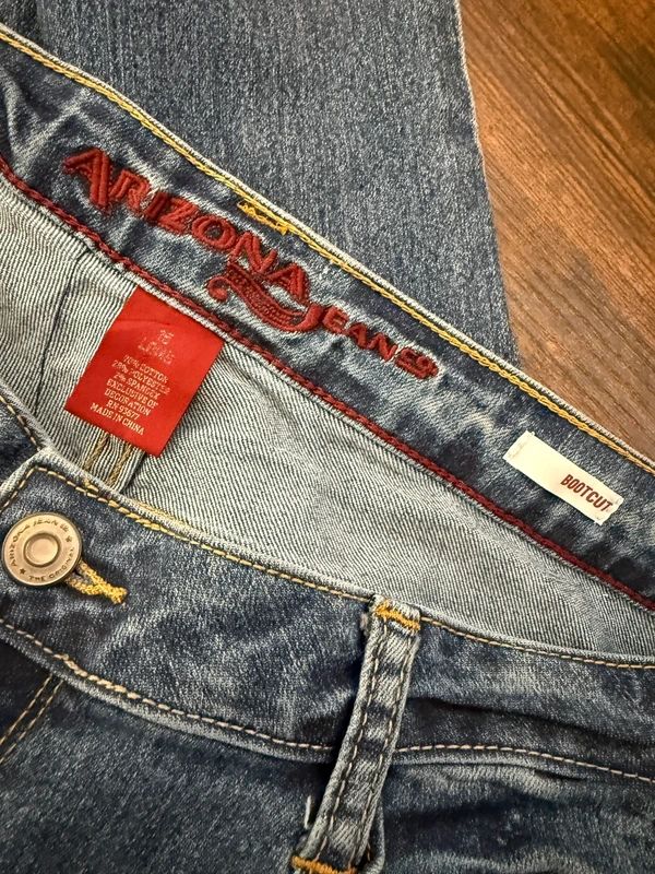 Arizona Bootcut Jeans UK16 Long Mid Wash Stretch Western Embroidered Pockets