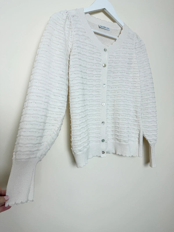 Gallery Ivory Textured Waffle Knit Cardigan - Small