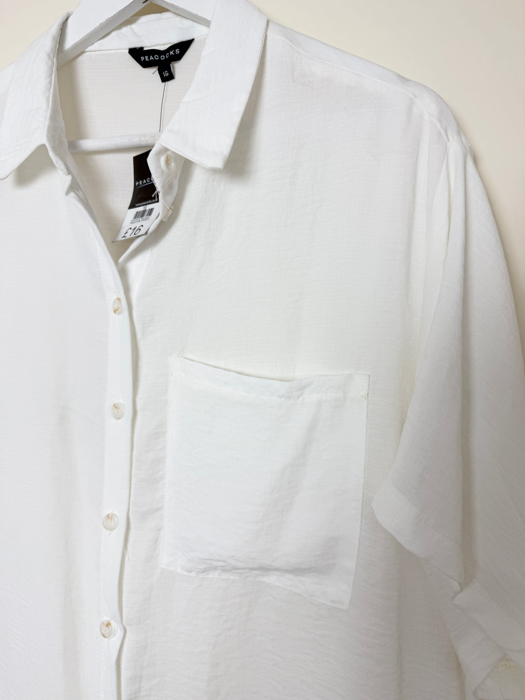Peacocks White Sheer Blouse UK 16 Short Sleeve Classic Collar BNWT