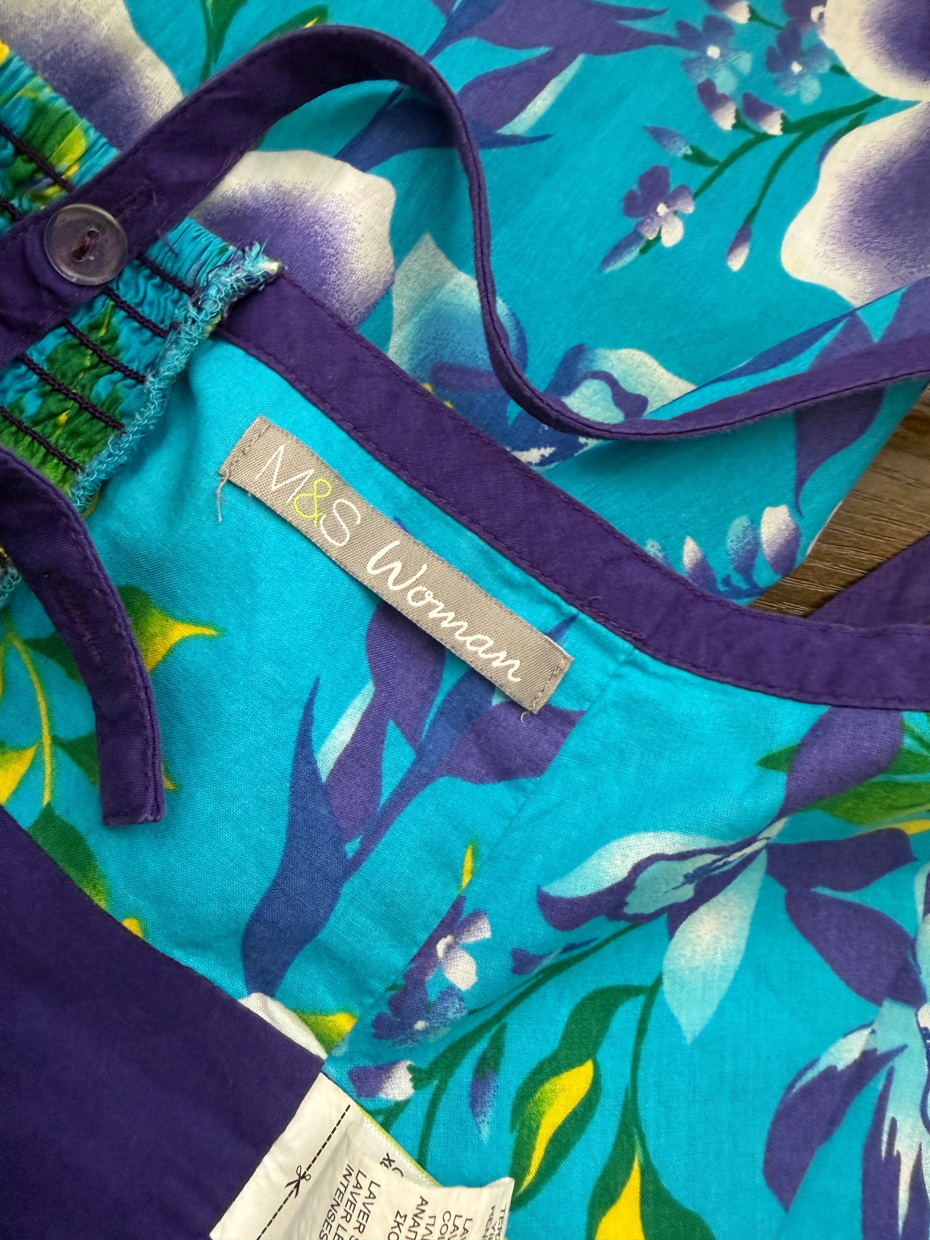 M&S Woman Blue Floral Cotton Summer Sundress UK 8