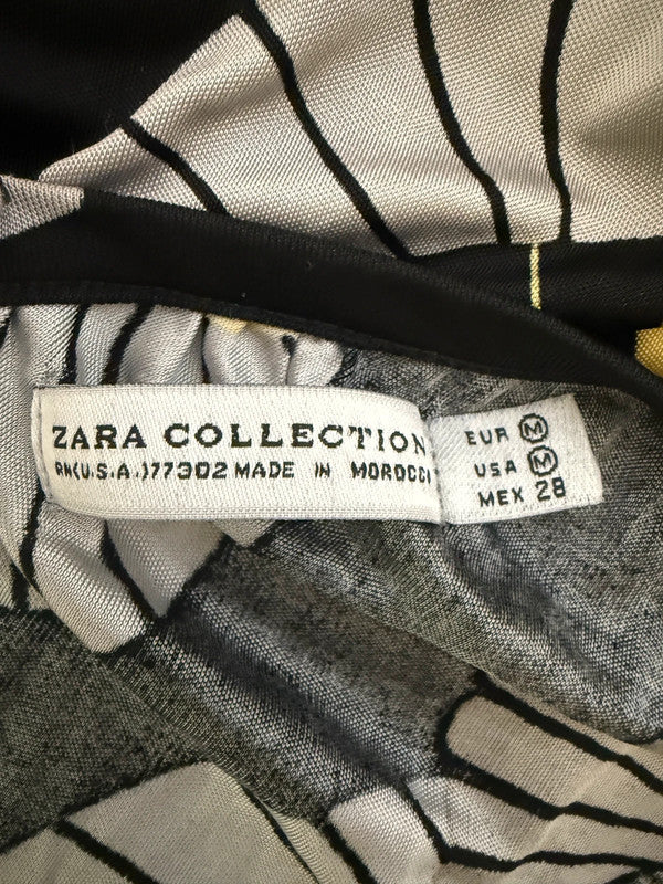 Zara Collection Yellow Black Grey Floral V Neck Bodycon Dress  - Medium