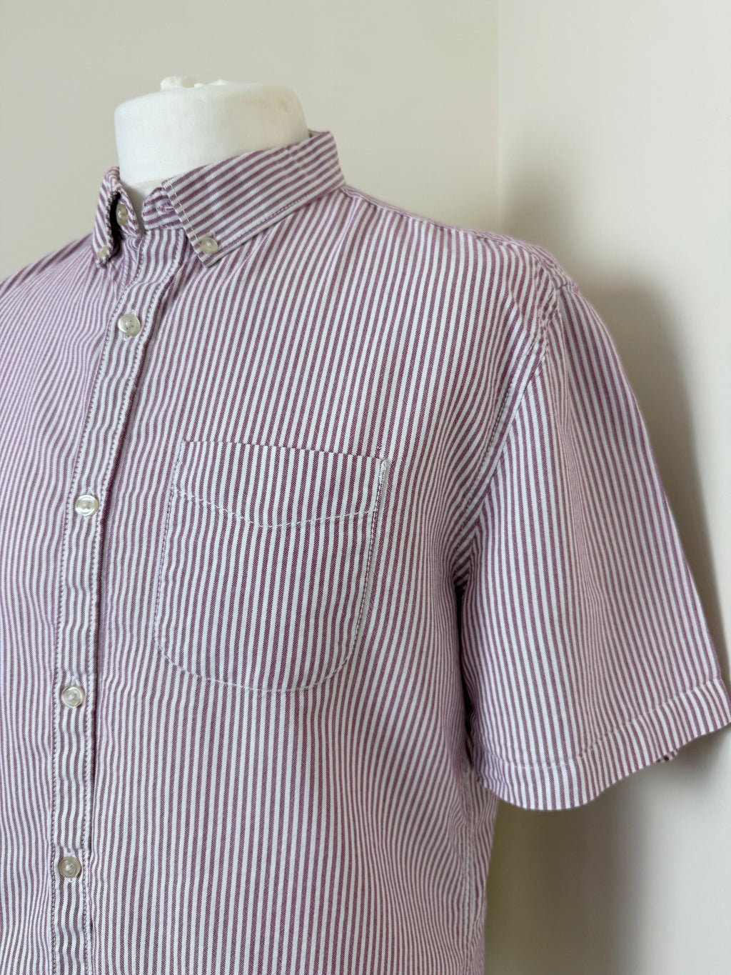 River Island Burgundy White Striped Slim Fit Shirt Mens XL