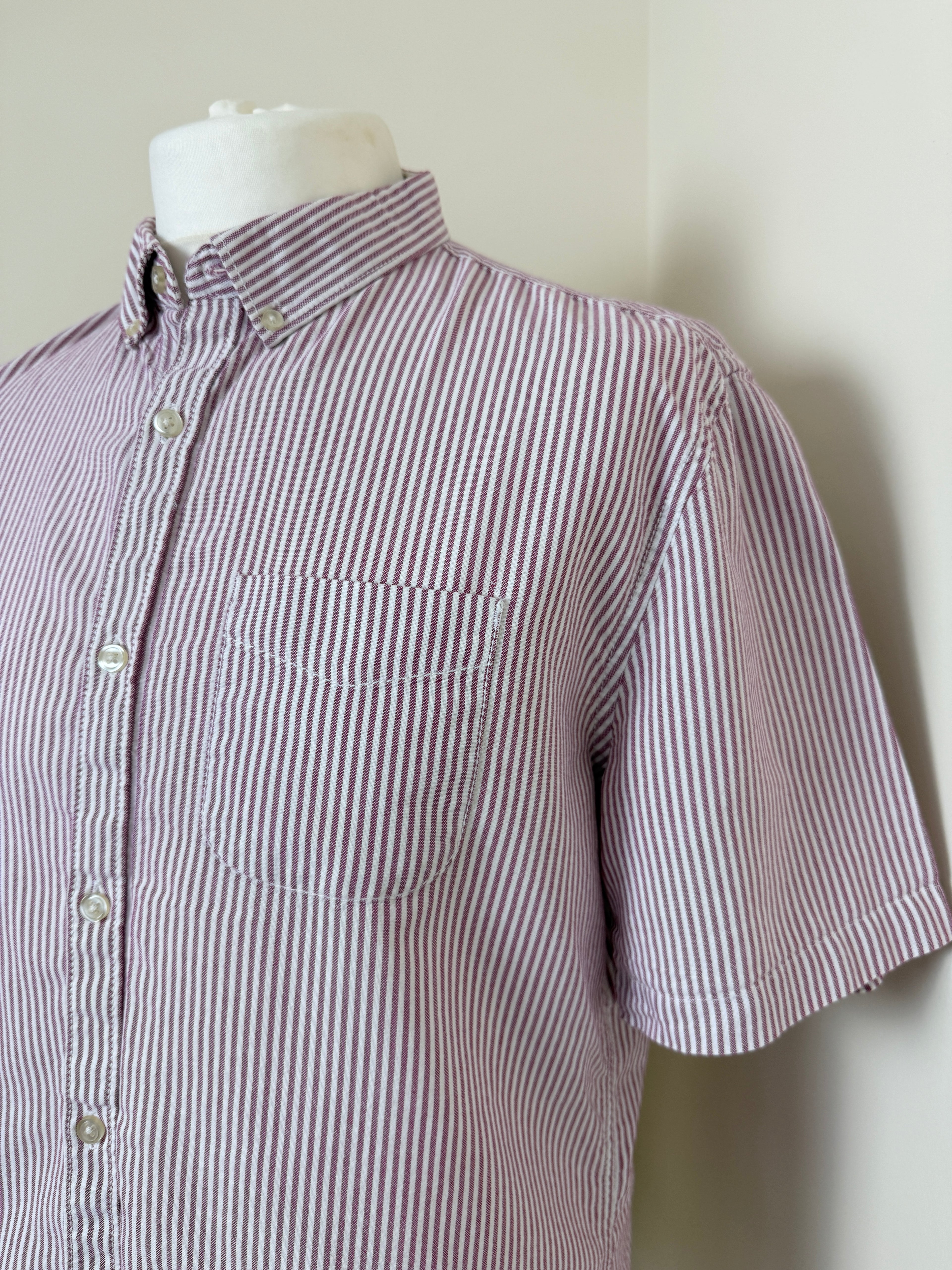 River Island Burgundy White Striped Slim Fit Shirt Mens XL