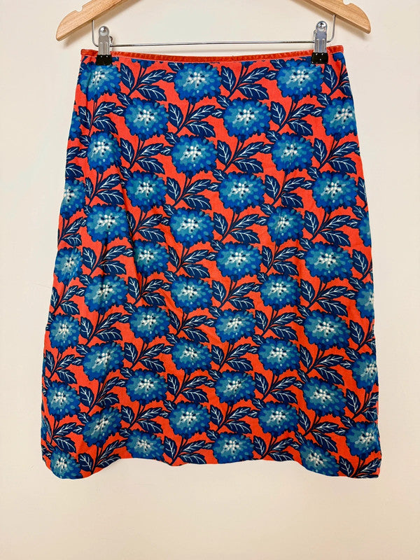 Seasalt Cornwall Floral Red/Blue Needlecord A Line Skirt - UK10