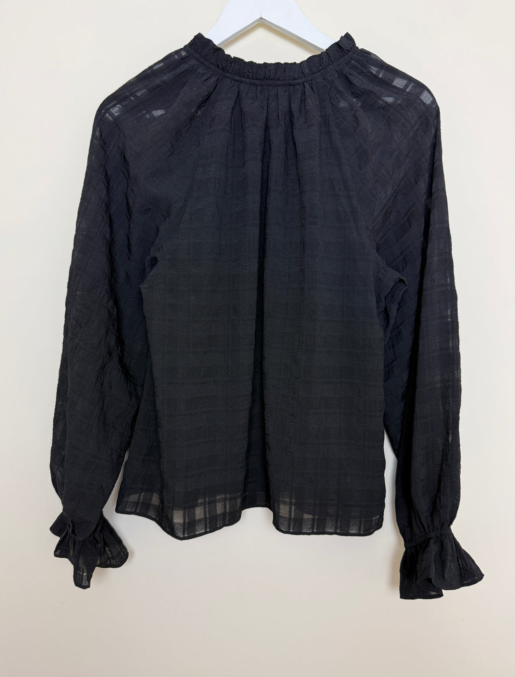 Nobody’s Child Black Ruffle Neck Textured Blouse UK 12 - Preloved