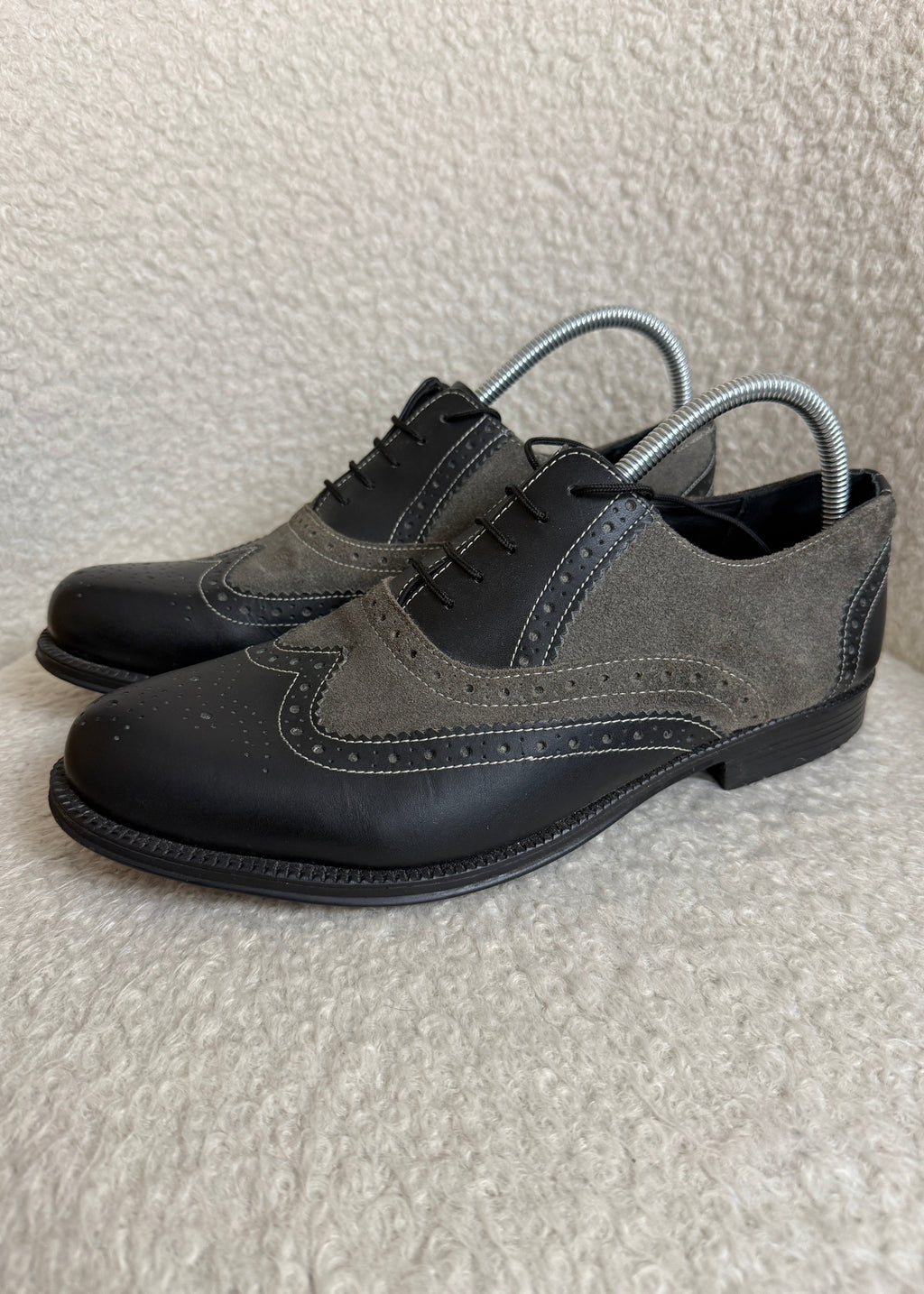 Clifford James Black & Grey Leather Suede Brogue Shoes UK 9- Preloved